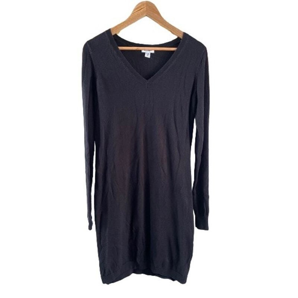 Old Navy‎ Black V Neck Sweater Dress Tall Medium Cotton Blend Rabbit Hair